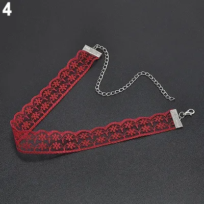 Produktbild von Frauen Geschenk Gothic Punk Retro Bohomian Spitze Kragen Halsband Charme Halskette Schmuck-Rot
