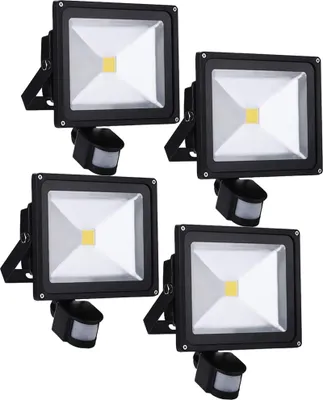 Produktbild von 4pcs 30W LED Strahler Fluter Spot Außenstrahler Flutlich mit Bewegungsmelder,Greenmigo Warmweiß Wandstrahler Schwarz Aluminium IP65 Wasserdicht AC 85-265V Tageslichtweiß