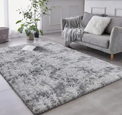 Image de Tapis moelleux GRIS CLAIR en peluche 100x150 cm
