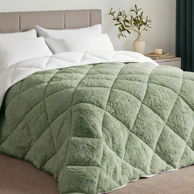 Image de CASABEL Couette Hiver Ultra Chaude Sherpa 600g/m², 220x240cm, Vert sauge