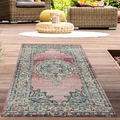 Produktbild von Teppich Outdoor Orientteppich Wohnzimmerteppich Ornamente in rosa Größe - 80 x 150 cm