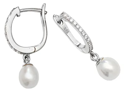 Productafbeelding van Oorbellen voor dames, verguld met rhodium, gemaakt van zilver 925 met zirconiumoxide, zoetwaterparel - 23mm * 6mm; TRS22927