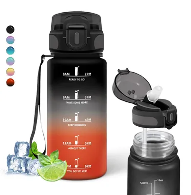 Produktbild von Trinkflasche für Kinder, 0,5 Liter, mit Trinkhalm, Zeitmarkierung, für den Alltag