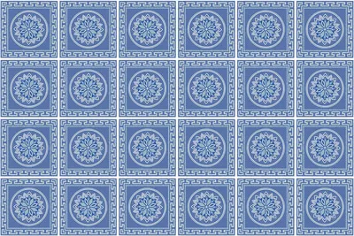 Produktbild von Fliesenaufkleber 15x15 cm – 24 Stück – Selbstklebend – Wasserfest – Pflegeleicht – Hitzebeständig – Für Küche & Bad – Blumenmotiv in einem Netz