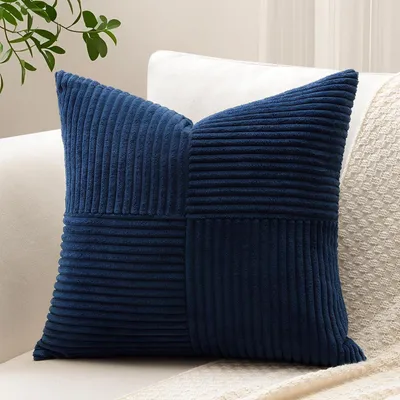 Obrázek produktu pro Pohovka, potah na polštář, struktura "cord", křížový vzor, pruhy, rozměry 40x40 cm, barva tmavě modrá, 1 kus
