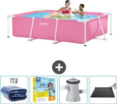Immagine prodotto di Piscina Intex con struttura rettangolare - 220 x 150 x 60 cm - rosa - include tenda da sole - pacchetto manutenzione - pompa filtro per piscina - tappeto solare