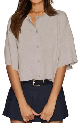 Produktbild von Imily Bela Damen-Cardigan mit halbem Arm – Kurzes Oberteil zum Durchknöpfen – Oversize, leichtes Rippstrick-Design – Sommer-Outfit