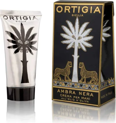 Obrázok produktu pre Parfumovaný krém na ruky Ambra Nera od Ortigia Sicilia s ambrovou vôňou, olivovým olejom a aloe vera, 80 ml
