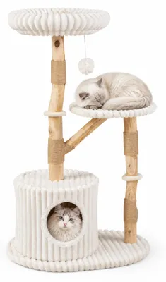 Produktbild von KOMFOTTEU Katzenmöbel mit 2 Plattform, Katzenhöhle, Spielball & Kratzpfosten aus Jute, abnehmbares und waschbares Plüschkissen, KI-generiertes Bild