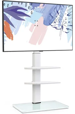 Produktbild von TV Ständer mit Glasboden & 2 Ablagen 32-60 Zoll Weiß Höhenverstellbar