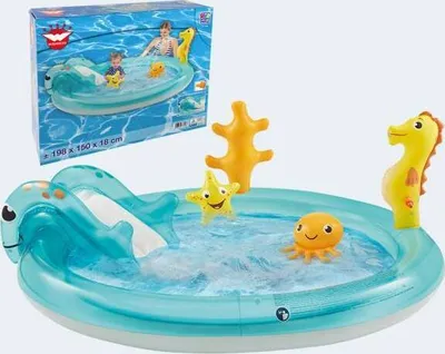 Produktbild von Happy People 77756 - Playcenter - Ocean mit Rutsche und Seepferdchen-Sprinkler (150x18cm) Planschbecken Pool
