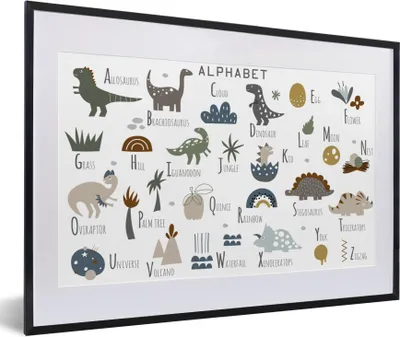 Produktbild von MuchoWow® Gerahmtes Poster Kinderzimmer - Buchstaben - Dinosaurier - Jungen - Mädchen - Kinder 60x40 cm - Poster mit Schwarzem Bilderrahmen Wandposter Rahmen Foto Bilder - Schlafzimmer - Plakat in Rahmen - Drucken