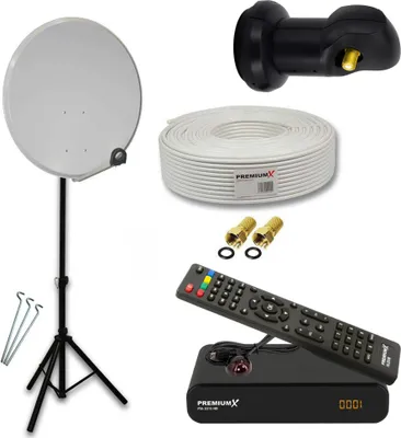 Produktbild von PremiumX Camping Sat Anlage 45cm Antenne Hellgrau LNB Kabel Stativ Receiver