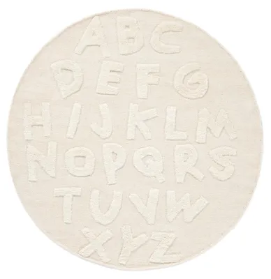 Produktbild von Kinderteppich ABC Alphabet rund Creme Ø 100 cm - Lernteppich und Spielteppich mit feinen Reliefdetails, weich & robust, ideal fürs Baby- & Kinderzimmer