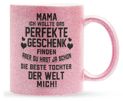 Produktbild von 22Feels Glitzertasse Pink Mama Geschenk von Tochter Muttertag Geburtstag Mutter Weihnachten Frauen Kaffeetasse Haferl Geschenkidee Bürotasse