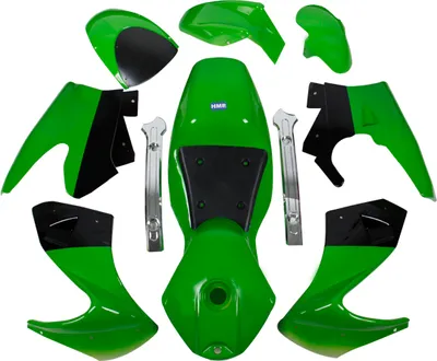 Produktbild von Verkleidung Set komplett mit Sitzbank Grün-Schwarz für Pocket Bike HMParts