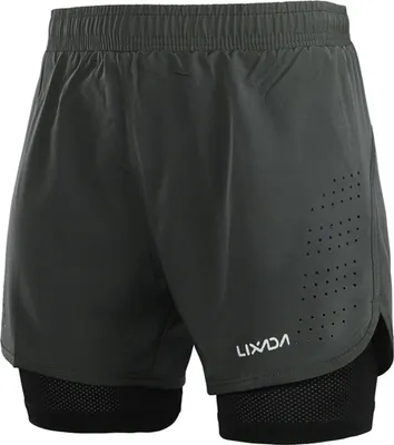 Produktbild von Herren Laufshorts–Atmungsaktive, schnelltrocknende Sportshorts in Dunkelgrau mit längerem Innenfutter , Größe L (EU)