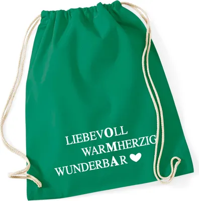 Produktbild von Huuraa Turnbeutel Liebevoll Warmherzig Wunderbar Oma 12 Liter Kelly Green Baumwolle Rucksack Geschenkidee
