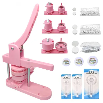 Image de Machine à fabriquer des boutons – Appareil de pressage pour badges – Diamètres : 25/32/58 mm – Avec moule inclus – 300 pièces – Rose