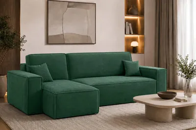 Produktbild von Kaiser Möbel Ecksofa L-Form mit Schlaffunktion und Bettkasten, Veloursstoff Bluvel, Grün, Links, BEST L