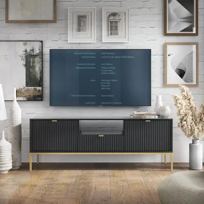 Produktbild von Masseno TV-Schrank STELLARE 154 cm Fernsehschrank mit 1 Schubladen und 2 Türen TV-Lowboard für Wohnzimmer Modern 154x39x56 cm Schwarz / Schwarz