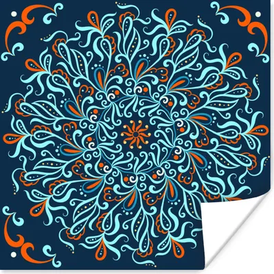 Produktbild von MuchoWow® Poster Mandala - Blau - Muster 75x75 cm - Wand Dekoration
