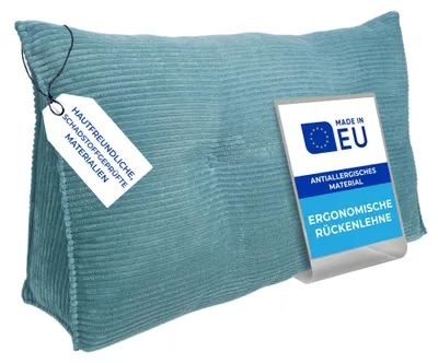 Immagine prodotto di Pillows24 - Cuscino per letto e divano sfoderabile e lavabile - 120 cm di larghezza | Cuscino da lettura grande - cuscino a cuneo, in velluto a coste azzurro