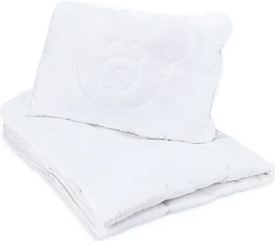 Produktbild von Kinderdecke Baby Bettdecke Kinderbettdecke 120x90 cm - Baby Decke und Kissen mit Bärchenmotiv 40x60 cm Kinder bettdecken Set Steppdecke Bettzeug Mikrofaser Weiß
