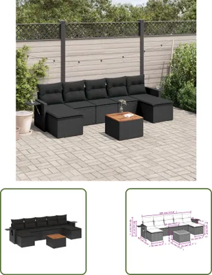 Produktbild von The Living Store 8-tlg. Garten-Sofagarnitur mit Kissen Schwarz Poly Rattan