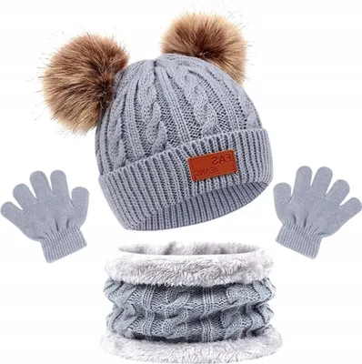 Produktbild von Kindermütze - Isolierset - Kaltwetter - Dehnbar - Warm - Modisch - 3-teiliges Set