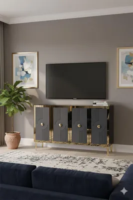 Obrázok produktu pre Skye Decor, kvalitná konzolová stolík, antracitová farba a zlaté prvky, 120 cm, 100% melamín, moderný štýl