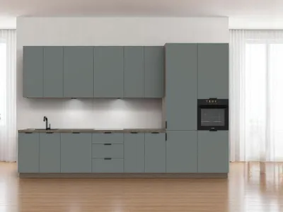 Produktbild von Küchenzeile – Küchenblock – Gerade Küche – Komplettküche – Singleküche – Sorento – K87-G400 R – 400 cm – Grün / Baltic Storm Matt Ohne Arbeitsplatte