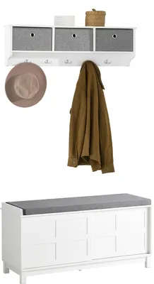 Immagine prodotto di SoBuy set appendiabiti da parete mobili da corridoio panca per scarpe con seduta appendiabiti da corridoio FSR86-W+FRG282-W