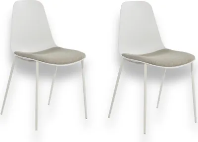 Produktbild von 2 er Set Esszimmerstühle BORETA Weiß – gepolsterter Sitz, Metallgestell, modernes Design