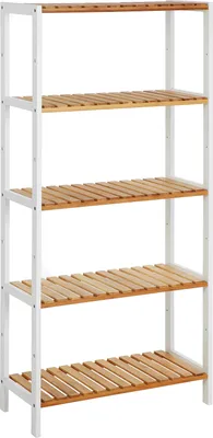 A tall, five-tiered shelf unit.