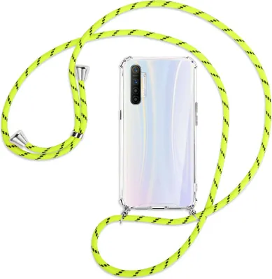 Produktbild von Handykette Backcover-Schutzhülle mit Band (Metall silberfarben) für Realme XT / XT 730G / X2 - neongelb