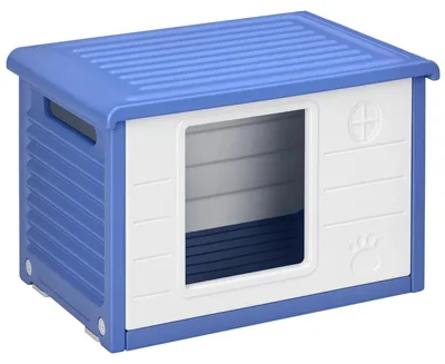 Obrázek produktu pro Venkovní bouda pro psy - plastový psí výběh - ventilační otvory - odolná vůči povětrnostním vlivům - snadno omyvatelná - modrá a bílá