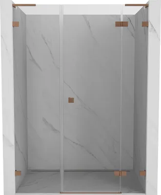 Image de Mexen Lunar L Porte de douche pivotante droite 130 cm, transparente, cuivre brossé - 834SL-130-050-65-00-P