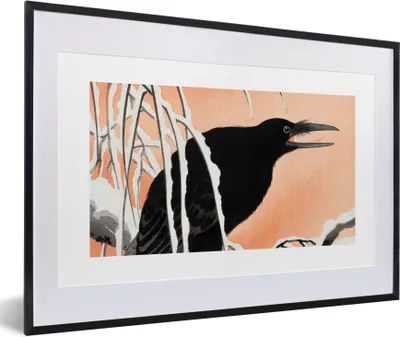 Produktbild von MuchoWow® Gerahmtes Poster Vintage - Krähe - Vögel - Skandinavisch - Japanisch 60x40 cm - Poster mit Schwarzem Bilderrahmen Wandposter Rahmen Foto Bilder - Schlafzimmer - Plakat in Rahmen - Drucken