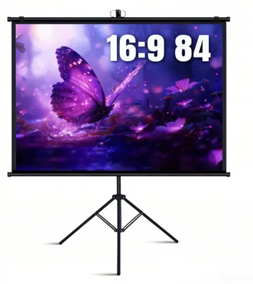 Obrázok produktu pre Projekčná obrazovka – Prenosná obrazovka – Uhlopriečka 213 cm – Formát 16:9 – 4K HD – PVC – Hliníkový statív – Rolovacia