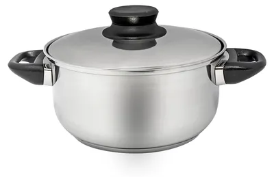 Produktbild von Kochgeschirr Edelstahl Kochtopf 18 cm Bakelitgriff schwarz rostfrei