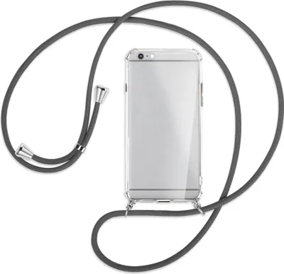 Produktbild von Handykette Backcover-Schutzhülle mit Band (Metall silberfarben) für Apple iPhone 6 Plus - dunkelgrau