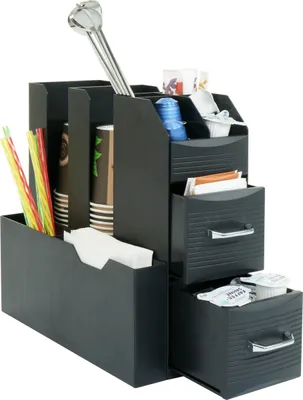 Produktbild von Kaffeestation für Zubehör MCW-L97, Tee Kaffee Organizer Aufbewahrungsbox mit 2 Schubladen und 7 Fächern, 29x14x33cm