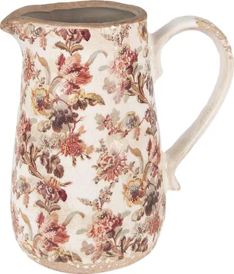 Productafbeelding van Clayre & Eef Decoratieve kan 16x12x18 cm, beige, roze, keramiek, bloemenmotief