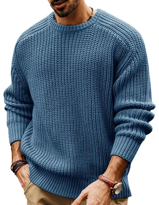 Produktbild von Herrenpullover - Grob gestrickt - Rundhalsausschnitt - Jeansblau