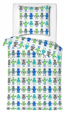 Produktbild von JACK Renforcé Kinder Bettwäsche 2 tlg. 135x200cm Roboter Maschine Offwhite Blau