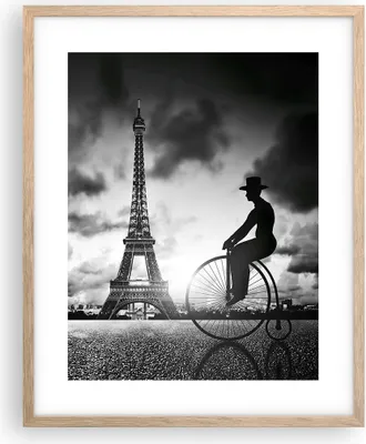 Produktbild von Gerahmtes Poster - Rahmen in heller Eiche - Paris Gentleman Fahrrad - 40x50 cm - Wand Bild - Wanddeko - Wandbilder - Wandposter - Bilderrahmen - Bilder - Kunstdruck - Wandbild - P2NPA40x50-4204