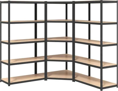 Obrázok produktu pre vidaXL Silné regály s 5 policami 3 ks. Materiál sivá oceľ a drevo