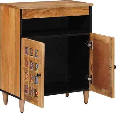 Image de vidaXL Buffet avec rangement Naturel 60 x 33,5 x 75 cm Bois massif Mango