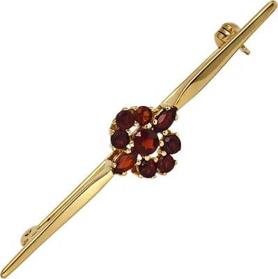 Produktbild von Brosche Blume aus Granat rot dunkelrot 375 Gold Gold Gelbgoldbrosche